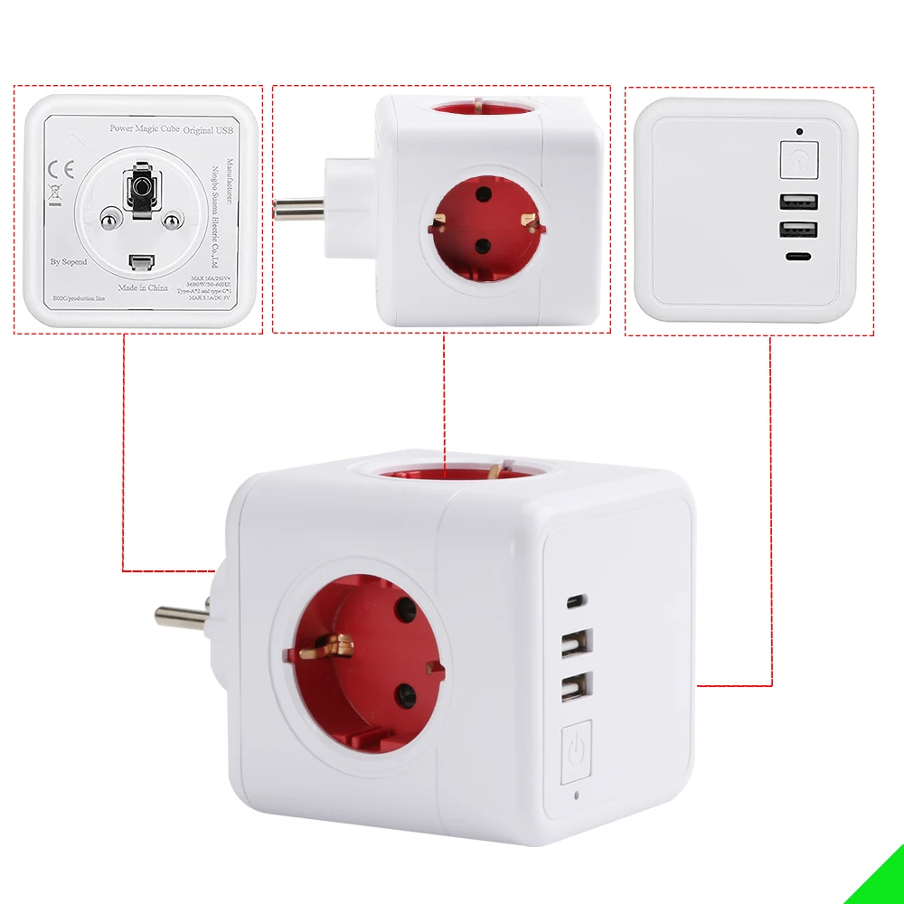 3680W EU Power Strip USB Plug Scoket 16A Wall Charger Desktop Hub Extension Socket Outlet Portable EU Plug Desktop Socket