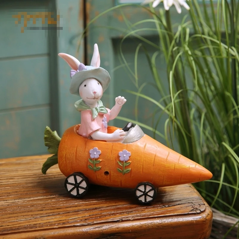 2Pcs Easter Carrot Bunny Ornament Home Furnishing Pastoral Couple rabbits decorations