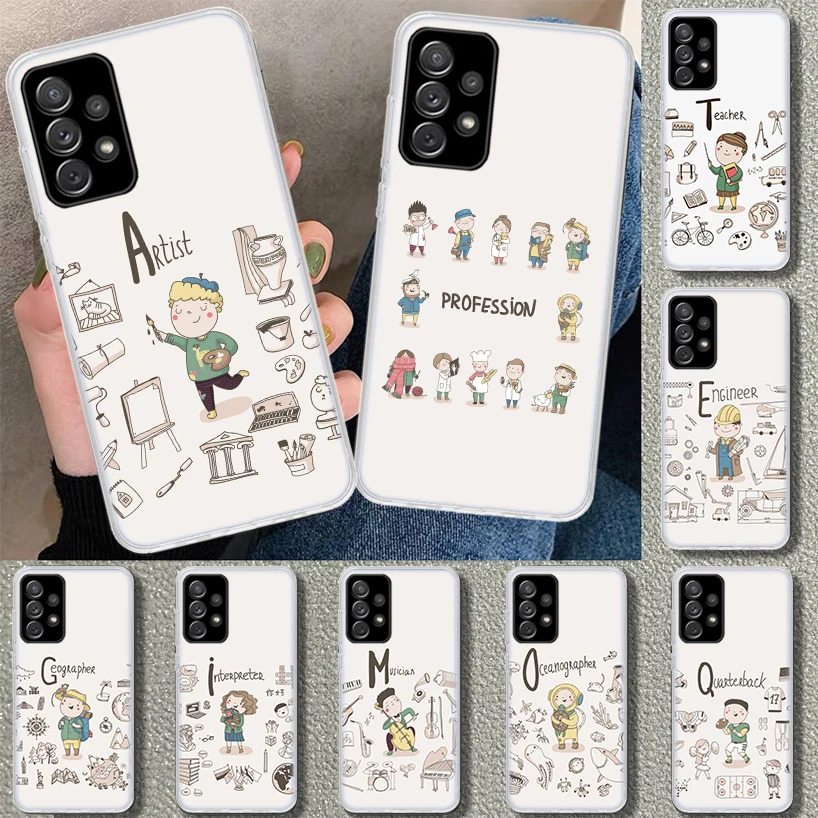 Cute Profession Teacher Phone Case for Samsung Galaxy A15 A25 A35 A55 A14 A24 A34 A54 A04S A13 A23 A33 A53 A03S A52 A12 A22 A32 