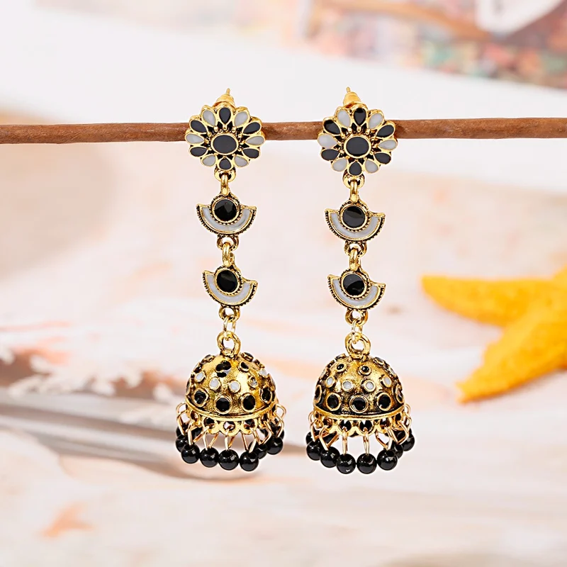 Jhumka Jhumki Multicolor Beads Tassel Indian Earrings For Women Flower Carved Long Dangle Afghan Egypt Turkish gypsy Jewelry