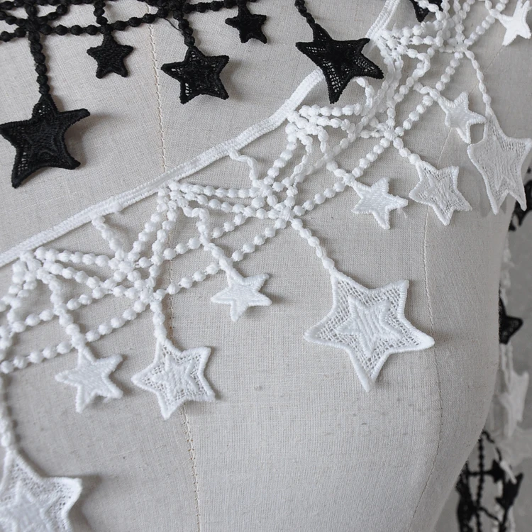 Golden black white five-pointed star tassel lace gold thread embroidery clothing clothes skirt curtain 10cm