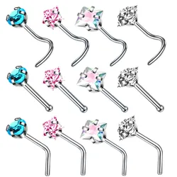 1/2PCS Crystal L shape nose stud set stainless steel zircon heart nose piercing ring star nose piercing stud lot nostril pircing