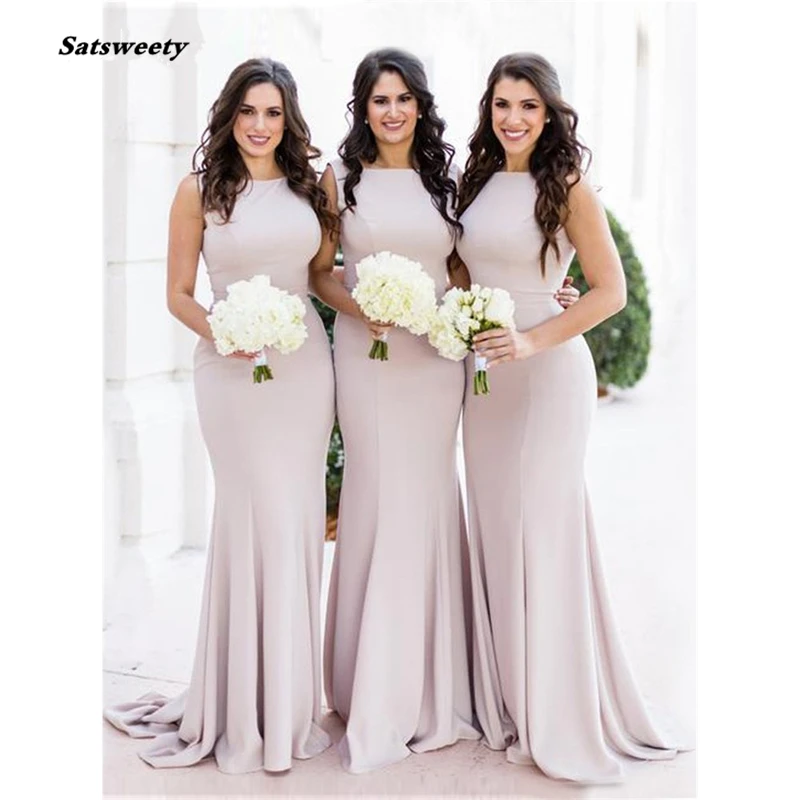 Großhandel Preis Meerjungfrau Brautjungfern Kleider High Neck Satin Brautjungfer Kleid Sleeveless für teens Hochzeit Party