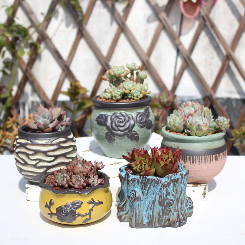 New Purple Sand Succulent Flower Pot Hand-painted Old Pilecreative Ceramic Pot Retro Ceramic Flower Pot Without Green Plants