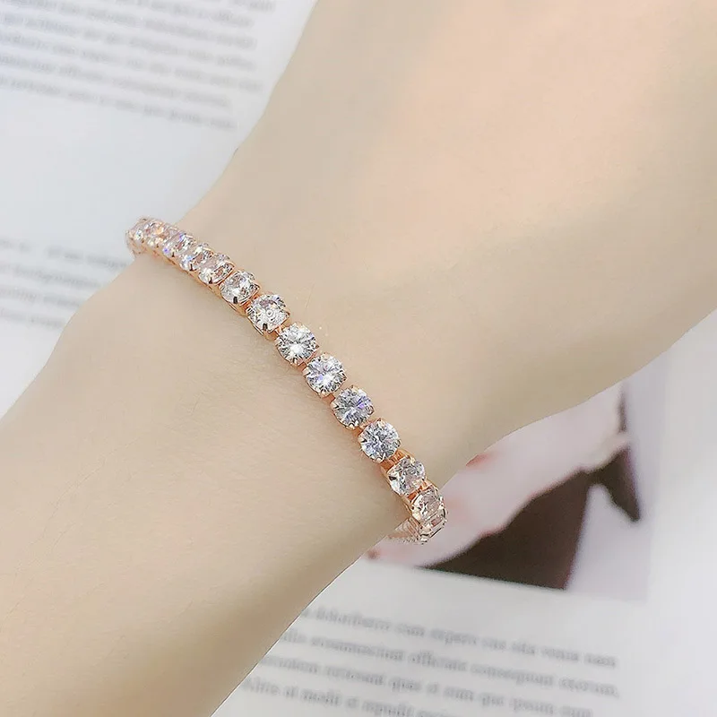 Bracelet de tennis en or blanc pour femme, bijoux à la main exquis, cadeau de mode pour amis, breloque cubique, document JOBracelets, DWH027M