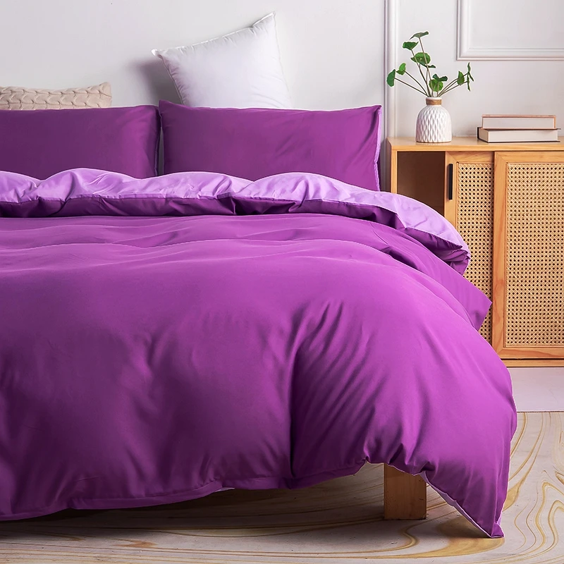 

Pure Duvet Cover Sets Bed Linens Bedding Set Quilt/Comforter case Pillow Covers King Queen 220x240cm Purple Color Home Textiles