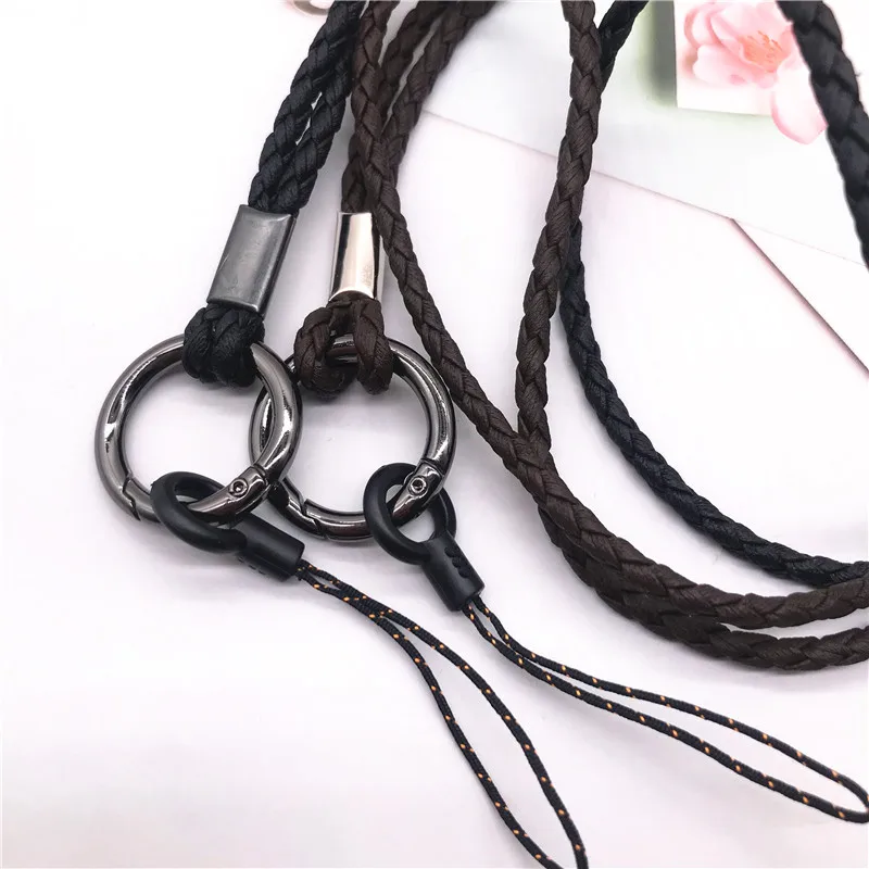 Soft pu weave Neck strap Keychains Pendant Neckline Lanyard Mobile phone Strap Charms Keyring Buckle rope Anti-slip Cord Lanyard