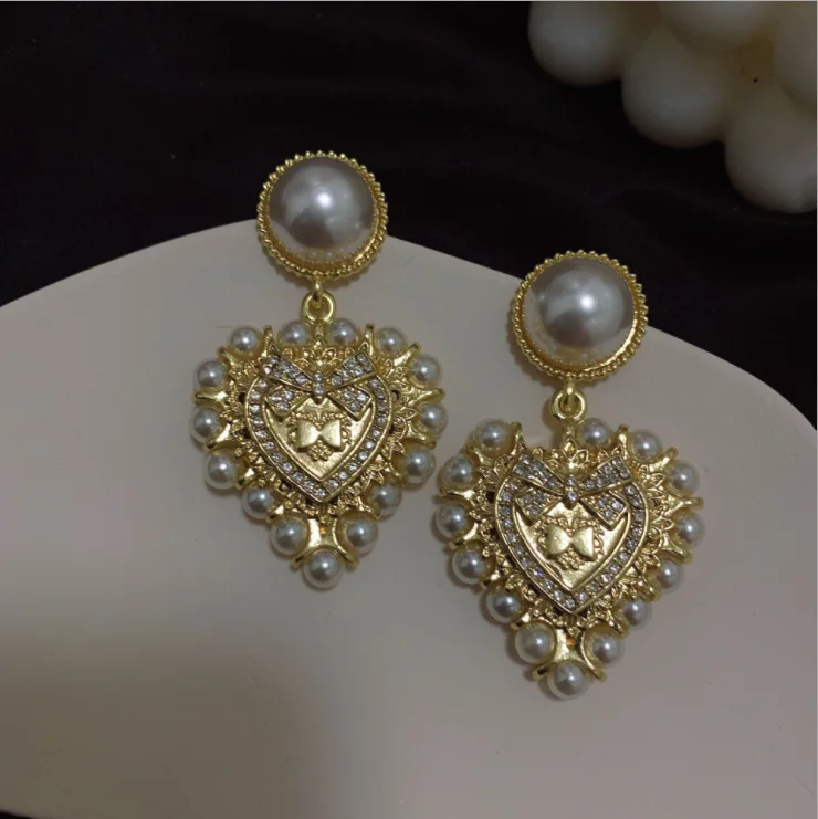 Baroque luxury vintage full women bow earrings big love earrings