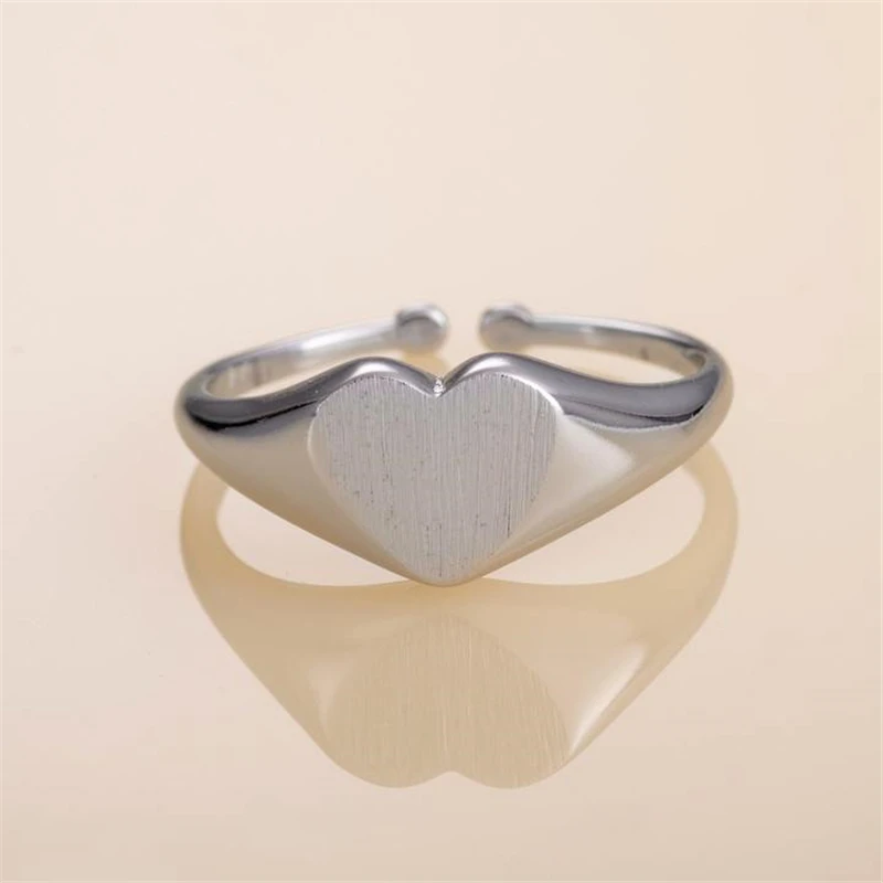 Adjustable Heart Signet Ring for Women Brushed Finish Heart Signet Rings for Women and Teen Girls Heart Shaped Open Rings