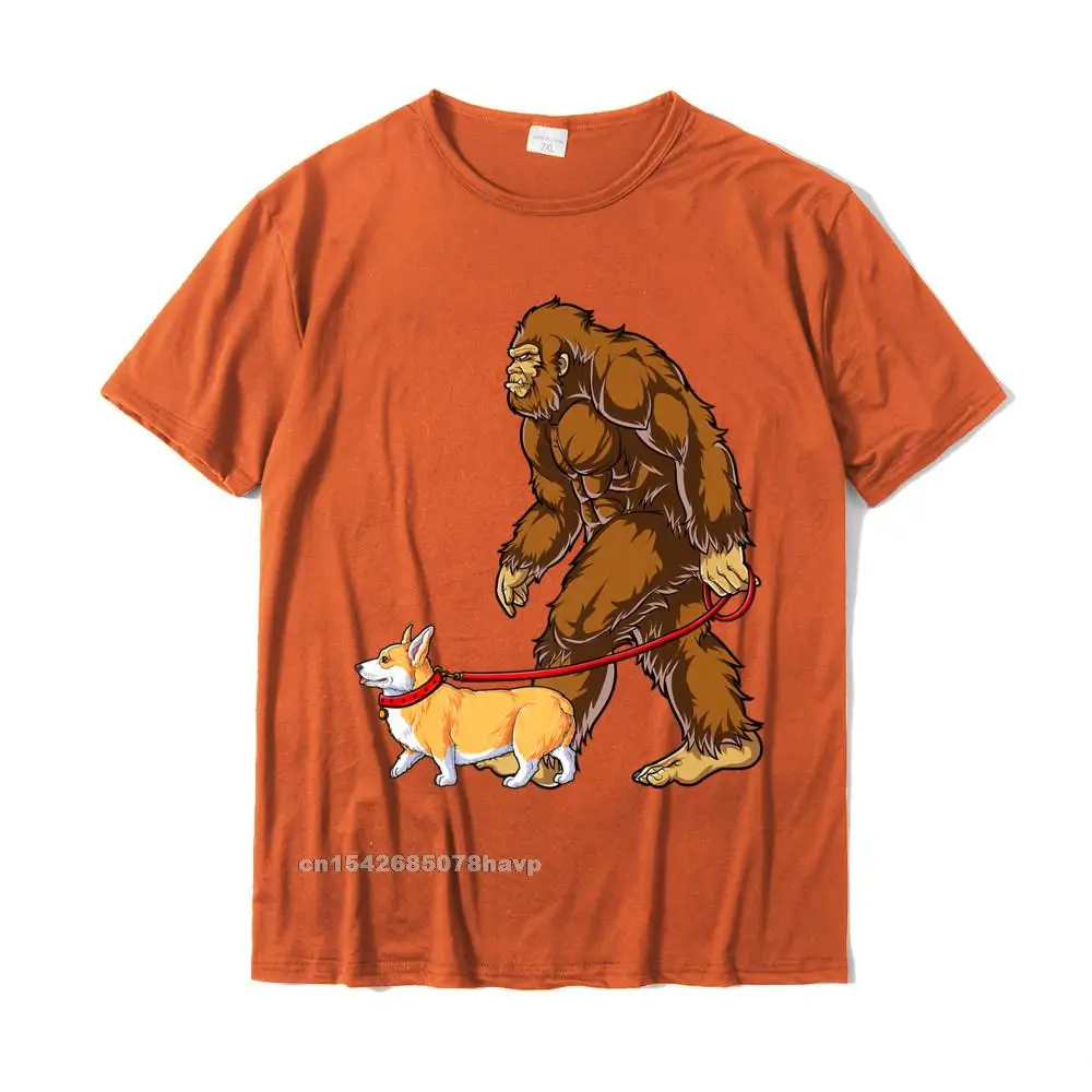 Bigfoot Dog Walk Corgi Boys Men Sasquatch Lover Gifts Premium T-Shirt Latest Mens Tshirts Printing Tops Shirt Cotton Casual