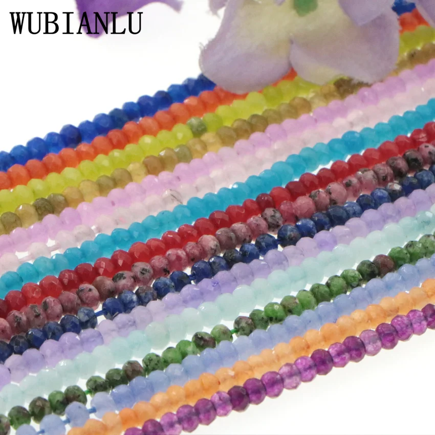 WUBIANLU 2x4mm Faceted Aventurine Agates Crystal Jaspers Beads Accessory For Jewelry Making DIY Necklace Bracele 22 Colors