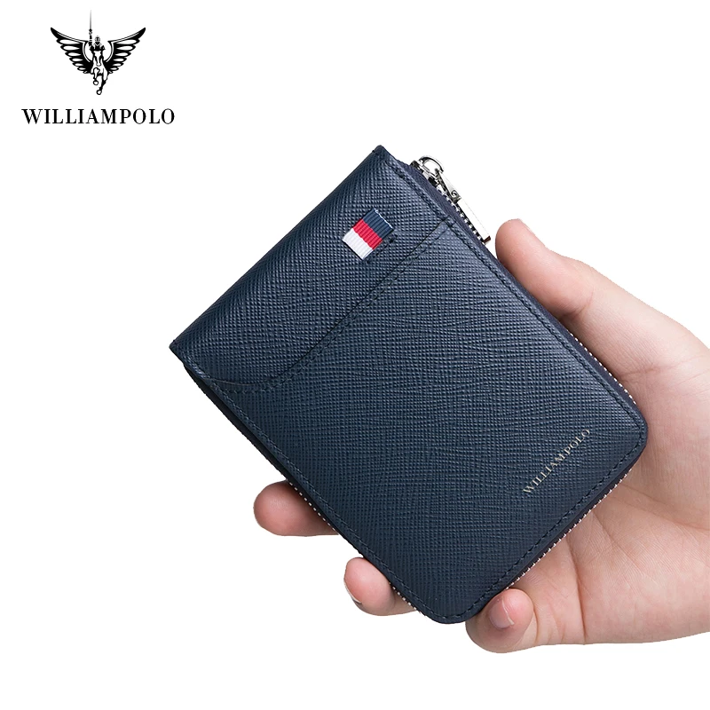 WILLIAMPOLO Genuine Leather Fashion Mini Credit Card Holder Black Wallet Purse Men Wallet Card Holders Pouch Coin Purse PL185151