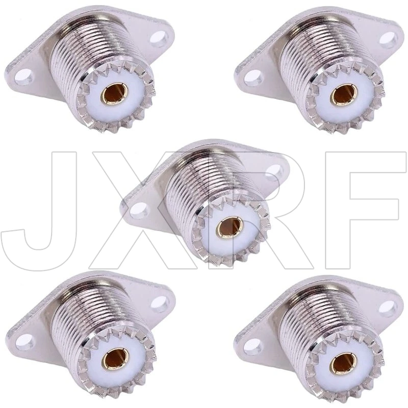 5PCS UHF SO239 female 2 hole Female Jack with rhombic flange soldering panel RF connector socket female antenna connecto