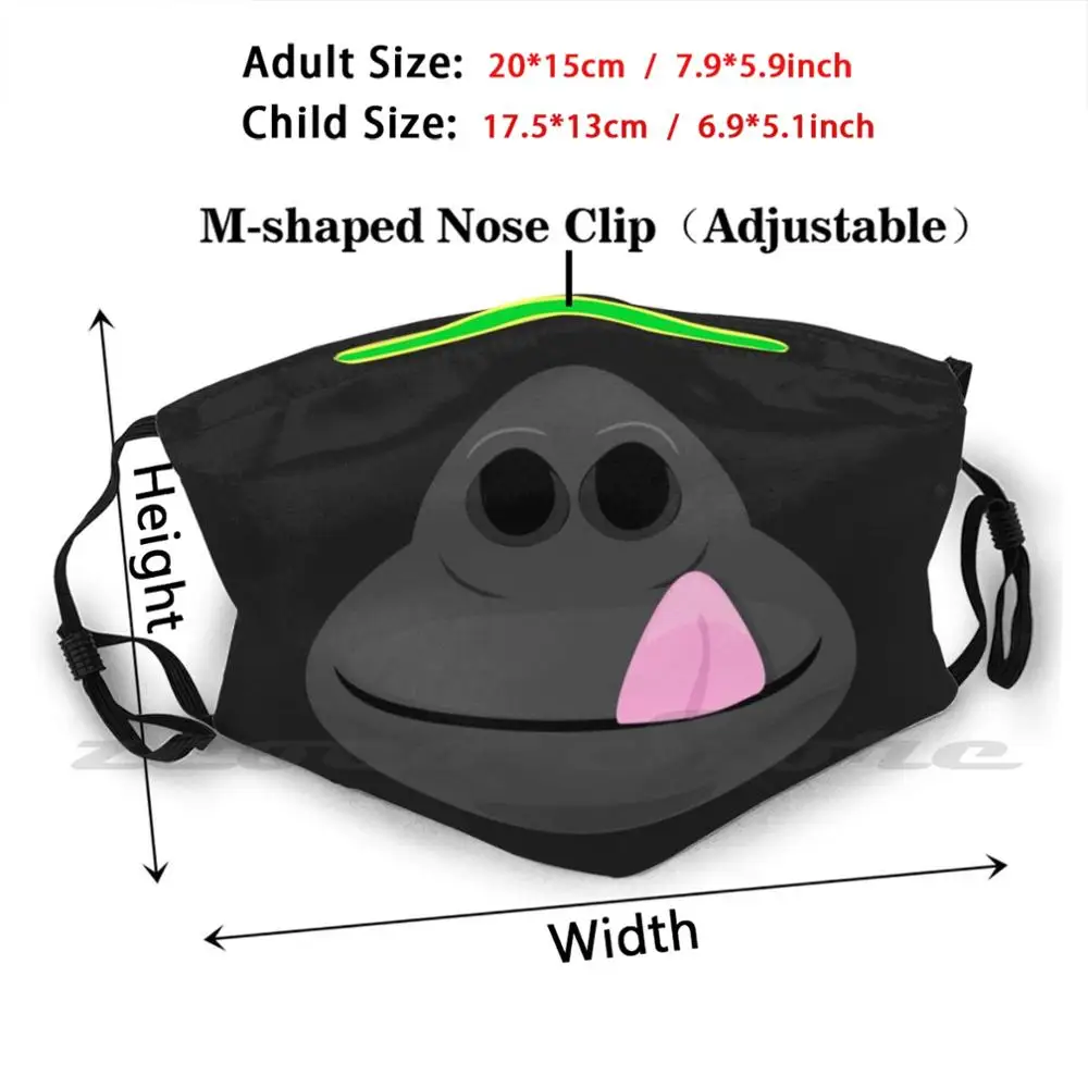 Funny Gorilla Mouth Cartoon Mask Cloth Washable DIY Filter Pm2.5 Adult Kids Gorilla Ape Primate Monkey Funny Humor Jungle