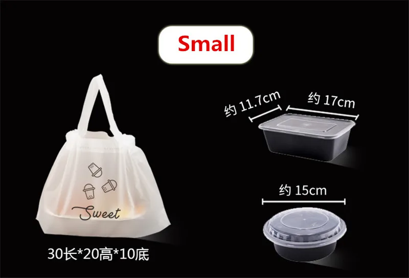 50 Stück transparente Kunststoffbeutel mit Kordelzug zum Mitnehmen, Lebensmittelverpackung, Salat, Kuchen, Aufbewahrung mit Griff – Detail 4