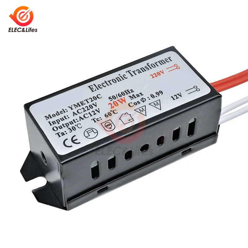 AC 220V to 12V 20W Step Down Voltage Converter Power Halogen lamp Lighting Transformer Regulator LED Driver for Ceiling Cabinet