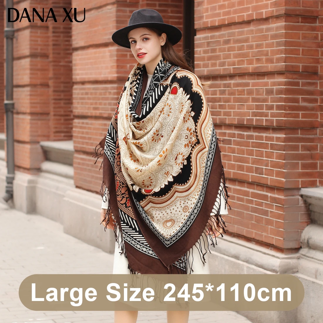 DANA XU Bufanda Mujer Wool Poncho Head Women Lady Warm Shawl Stoles Bandana Scarf Hijab Luxury Brand Pashmina Winter 2021