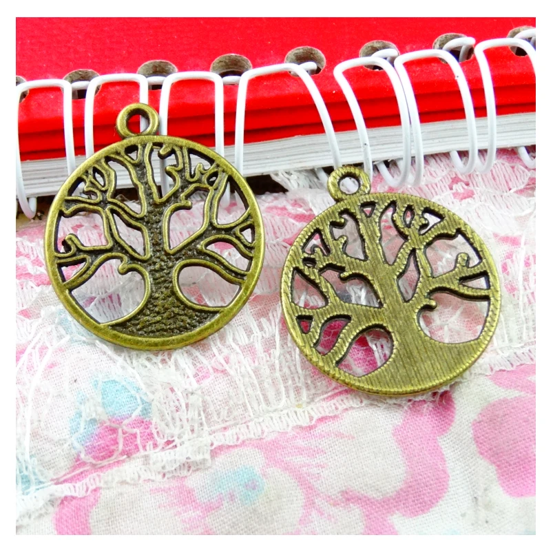 

40pcs Antique Bronze Color Round Tree Charms Pendant Jewelry Making DIY Handmade Craft Accessories