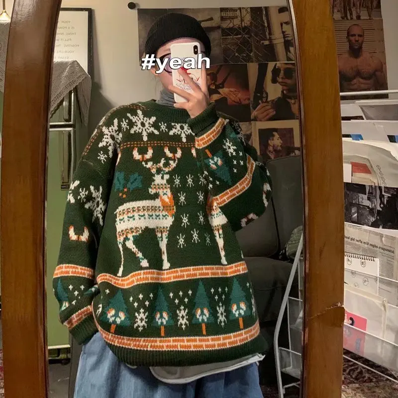 Pullovers Men Sweater Thick Winter Unisex Couple Korean Loose Christmas Knitting Ins Casual Trendy O-neck Harajuku Various Style