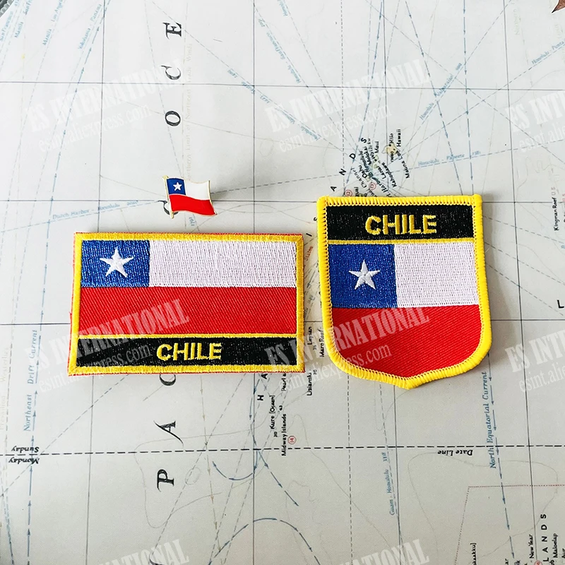CHILE National Flag Embroidery Patches Badge Shield Square And Shape Pin  One Set  On The Cloth Armband   Backpack  Decoration