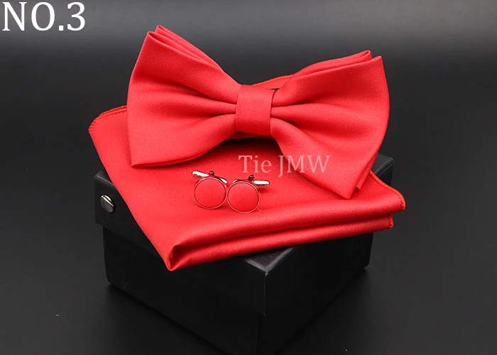Herren Klassische Helle Farbe Bowtie Set Grün Rosa Blau Rot Fliege Manschettenknöpfe Hochzeit Krawatten Taschentuch Party Geschenk Krawatte Hemd zubehör – Detail 3