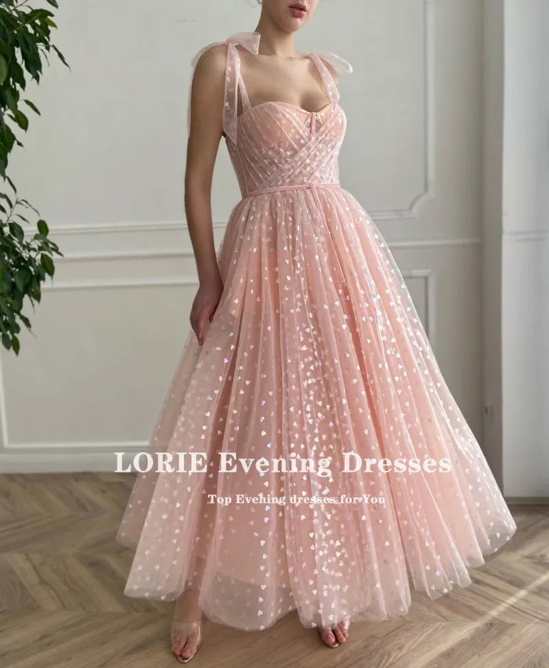 LORIE Shiny Fairy Prom Dresses Sweetheart Peach Tulle Tea Length Wedding Party Gown Short Graduation Robes de cocktail