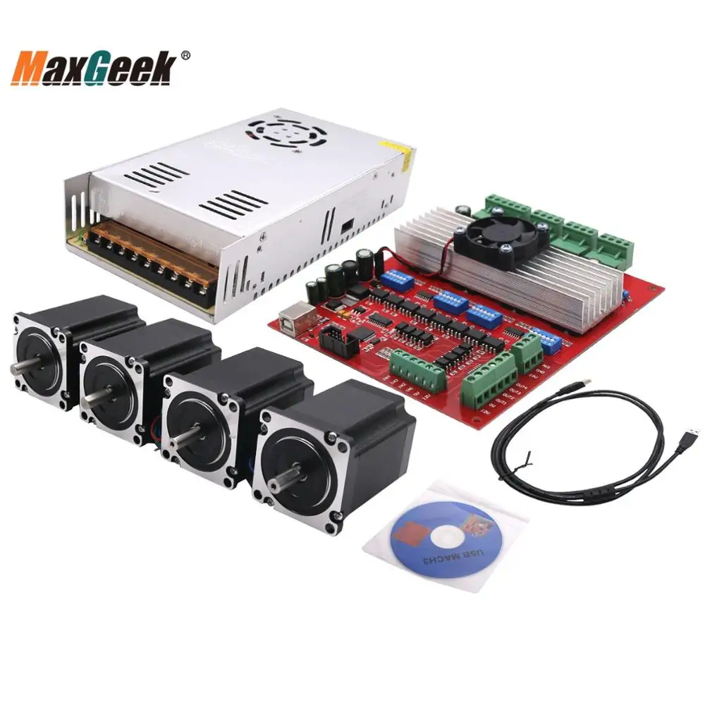 Maxgeek MACH3 CNC 4-Axis Kit (TB6560 Stepper Motor Controller + 4pcs Nema23 Stepper Motor 57 + Power Supply) for Engraving