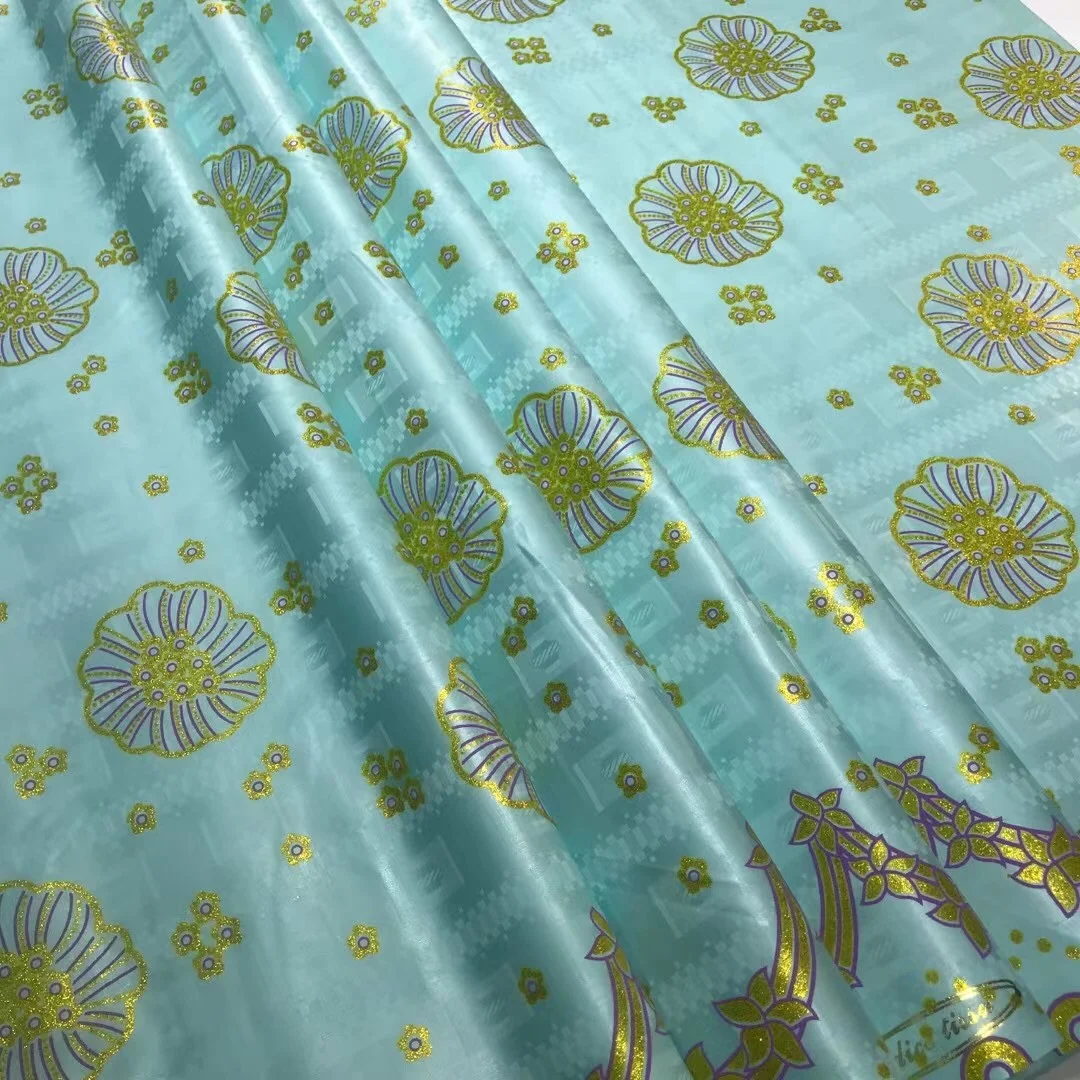 5 Yards/Lot Gold Blocking 100% Cotton Shiny Bazin Riche Brode Fabric For Men Cloth Soft Top Quality African Fabric Brocad Sewng