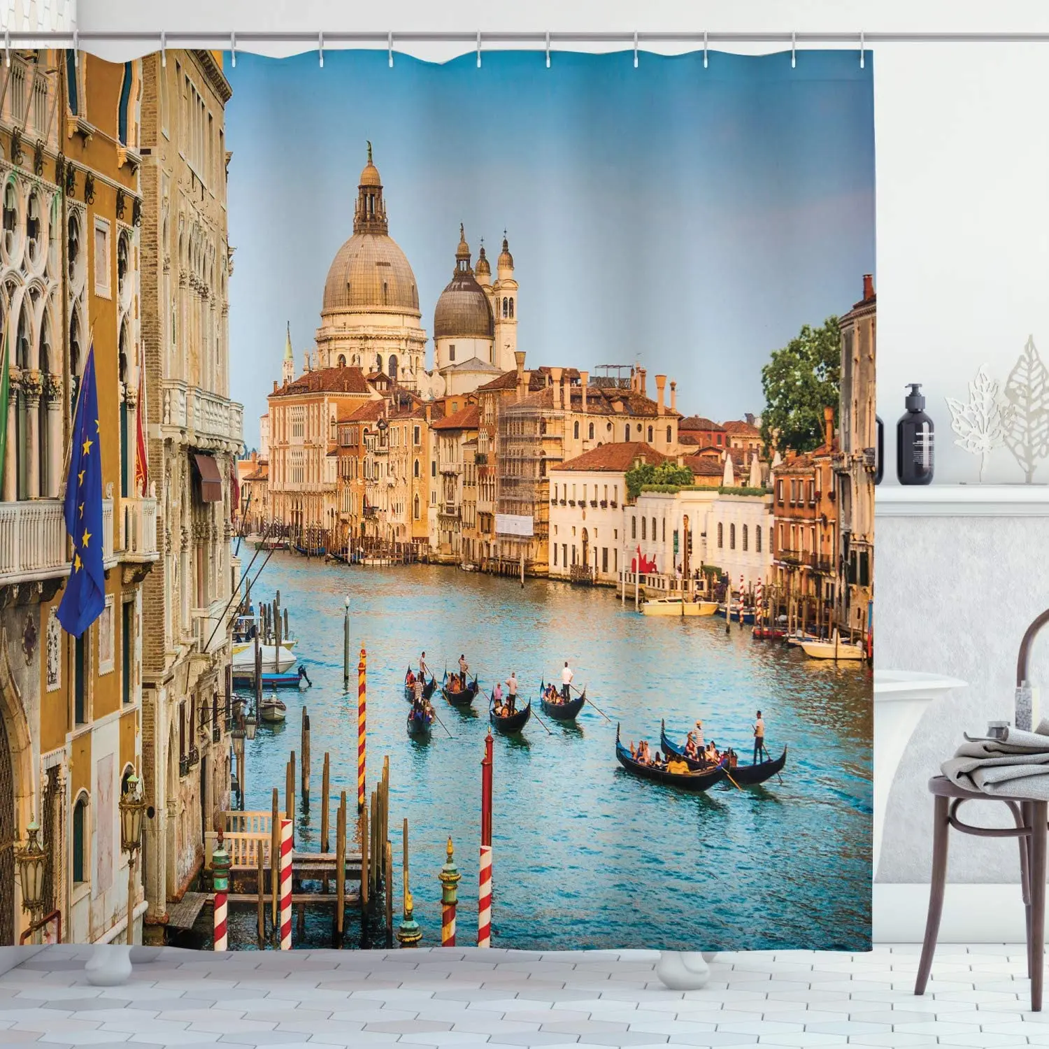 Wanderlust By Ho Me Lili Shower Curtain Gondolas On The Canal Grande With Sunset In Venice City Romantic Image Bathroom Decor