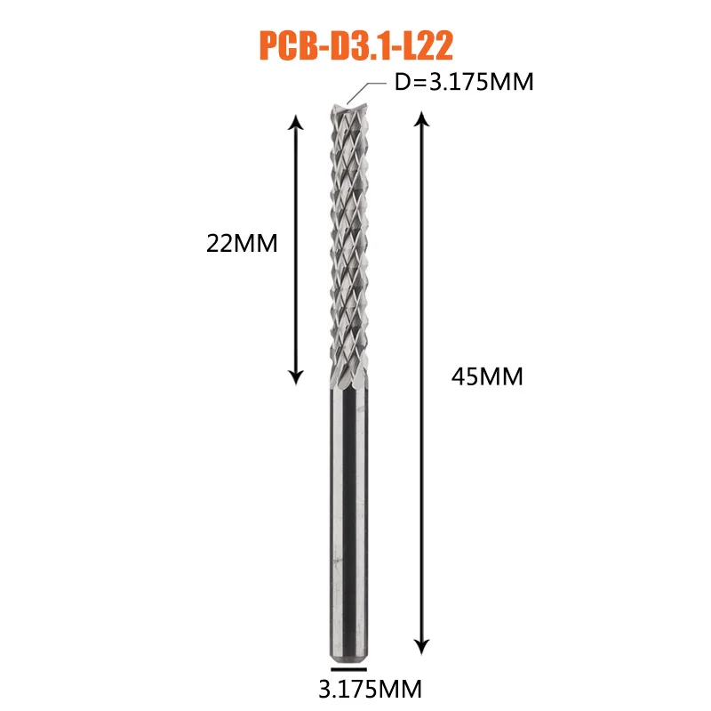Dreanique 1 stuk Volhardmetaal Corn End Mill freesbits D0.8, 1.0, 1.6, 1.8, 2.4, 3.1 PCB freesgereedschap
