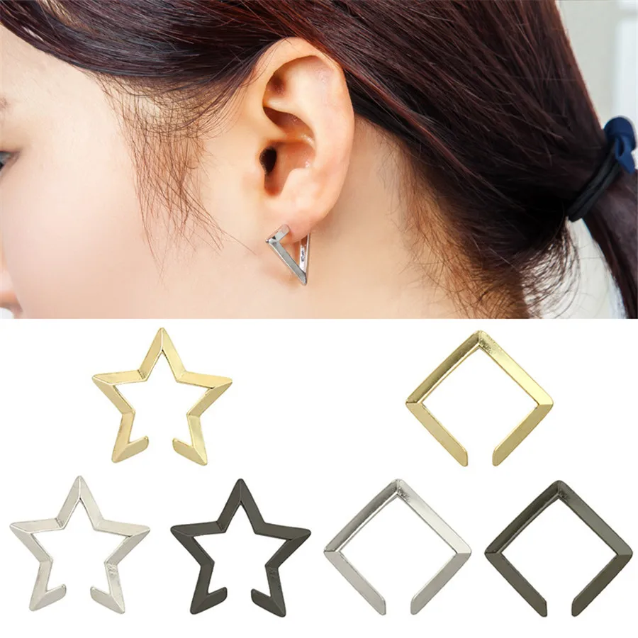 Fashion Gothic Triangle Earrings Unisex Punk Rock Copper Men Women Ear Stud Earrings Pierced Push-Back Ear Plug Buckle jewelry