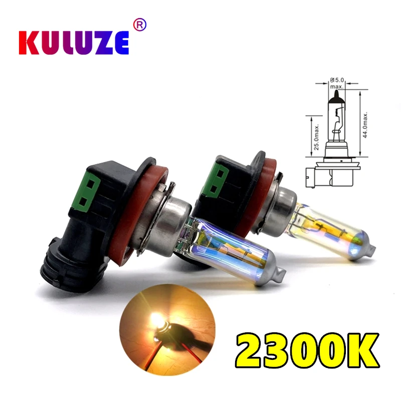 KULUZE 2 Pcs H11 12V55W Headlamp 2300K PGJ19-2 Halogen Lamp Replace Upgrade Super Yellow Rain And Fog Proof Light Car Bulbs