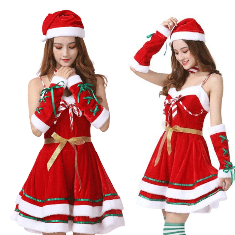 

2020 new arrival Miss Santa Claus Outfits Women Christmas Dress Adult Costume Modis Ladies Fancy Dress Xmas Winter Red Vestidos