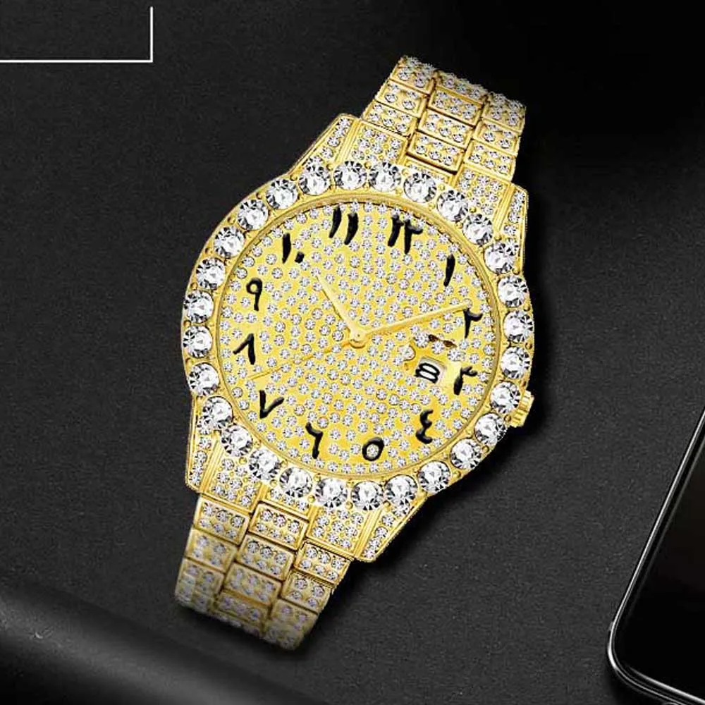 

Bling Big Diamond Watch For Men Full AAA CZ Iced Out Mens Watches Luxury Quartz Wristwatches Waterproof Hip Hop Male Clock Reloj