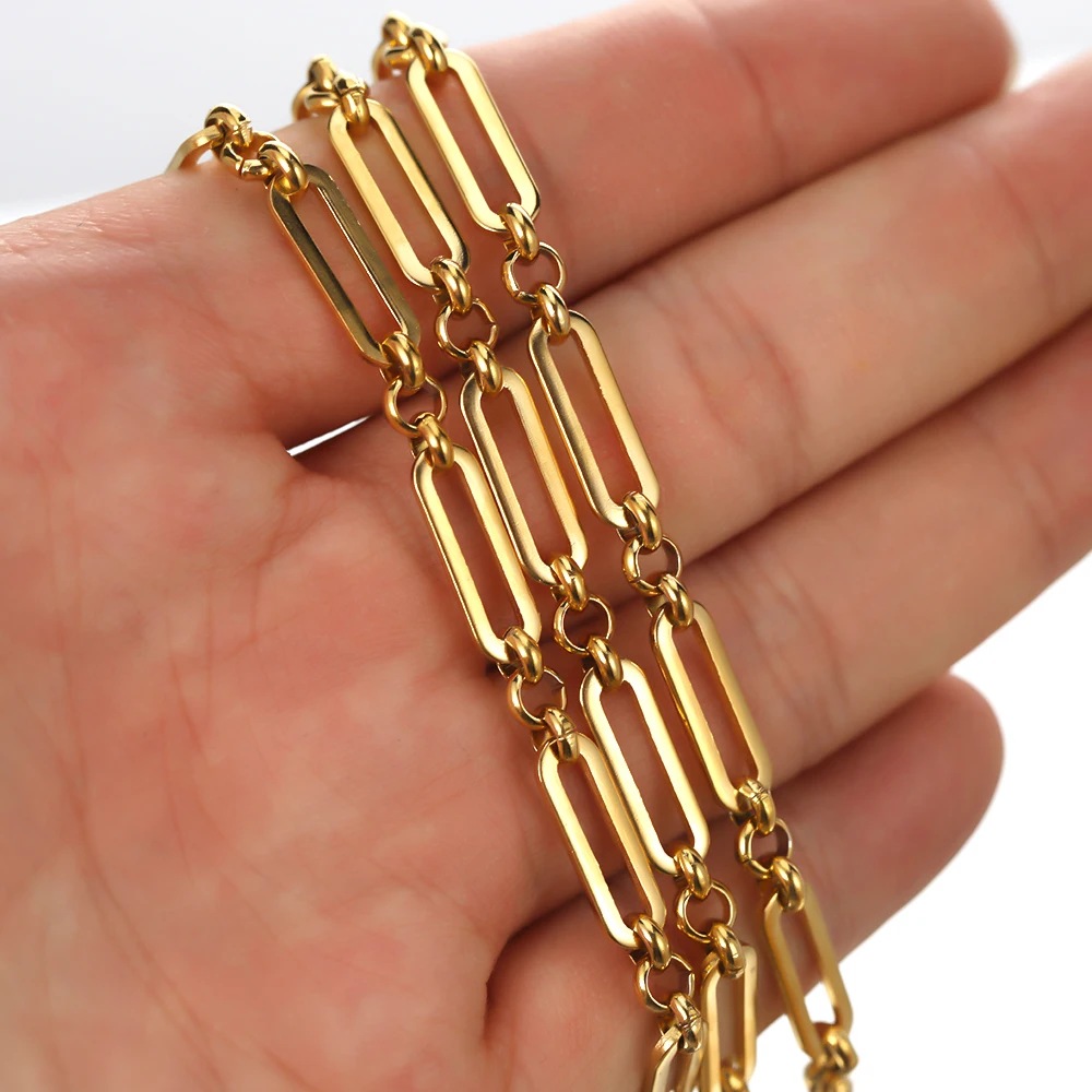 1 Meter goldfarbene Edelstahl-Flachkabel-Roloketten für DIY-Schmuckherstellung, Großhandel in großen Mengen für die Herstellung von Halsketten – Detail 6