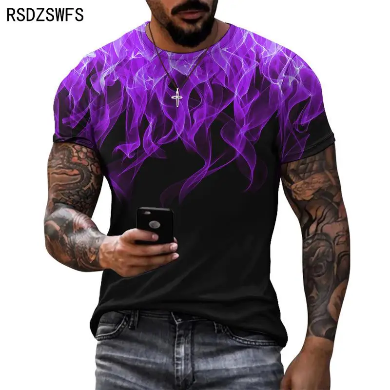 Summer Personality 3D Printing T-Shirt Flame Pattern for Men Street Handsome Menswear Short Sleeves Man\'s Casual Tshirt Tops Tee