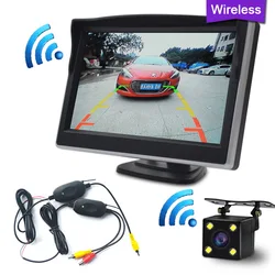 Vehicle HD Wireless Rear View Camera 4.3/5 In Mirror Foldable Monitor Car Reverse Parking Backup Image Transmitter Receiver Kit