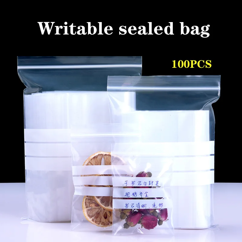 Writable plastic transparent ziplock bag thickened customized small medicine bag sample bag sealed oral label bag packaging bag