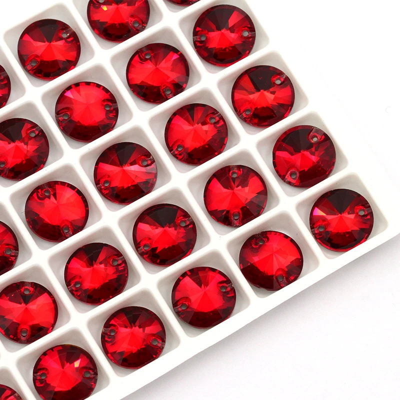 Red Round K9 Crystal Strass Glass  Flatback Sew-on Rhinestones for Diy Craft Christmas Clothing Garment Decoration Jewelry Beads