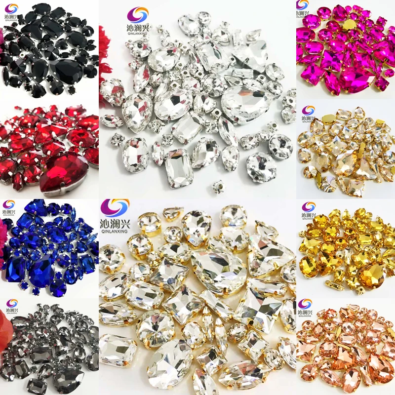 Hot! 68pcs/58pcs Silver/Gold Bottom Mix Size AAA Glass Crystal Material Flatback Sew on Claw Rhinestones,diy/Clothing Accessorie