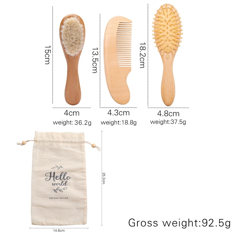 Personalized customization Baby Hair Comb Brush Set Natural Wooden Comb Wool Newborn Baby Hair Comb Brush Baby Personalized Gift