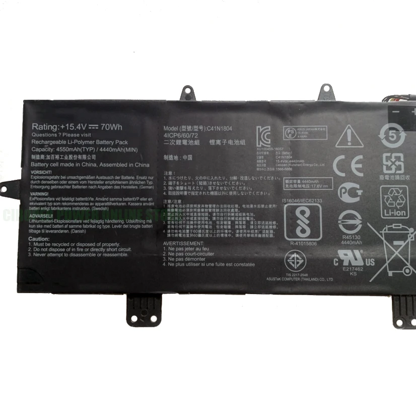 CP Genuine Laptop Battery C41N1804 15.4V/70Wh For ZenBook Pro 14 UX450 UX450FD UX480 UX480FD 0B200-02980100 Notbook