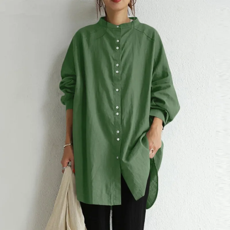 New plus size ladies casual shirt 7XL 6XL 5XL fashion long sleeve cotton collar button loose solid color top.