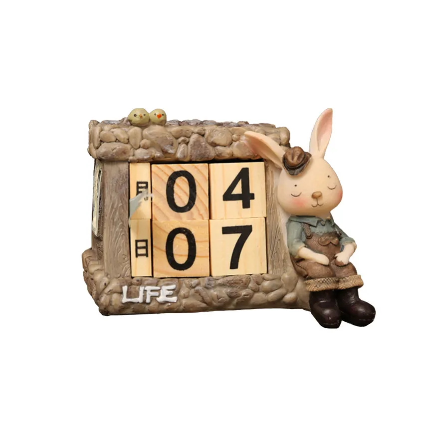 

1PC Cartoon Resin+Wooden Miss/Mr. Rabbit Calendar Creative Portable Table Calendars For Living Room Calendar Crafts Decoration