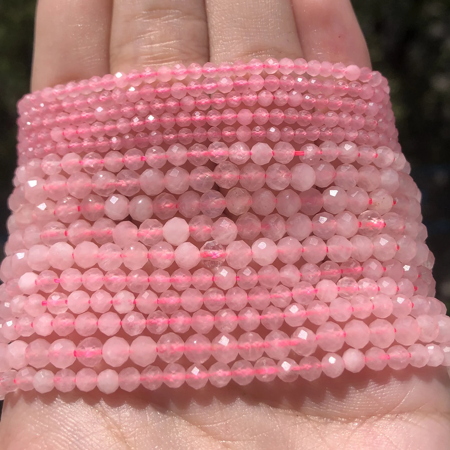 Natural Faceted Rose Pink Quartz Small Beads 2 3 4 mm Waist Stone Beads for Jewelry Making DIY Bracelet Earrings Accessories
