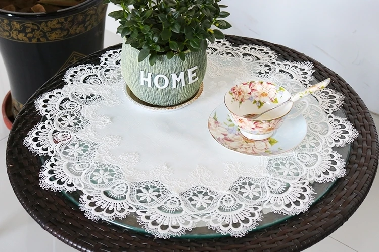 British Style Cotton Fabric Water Soluble Lace Trim Fashion Placemat Bowl Coaster Round Tablecloth Vase Mat Christmas Decoration