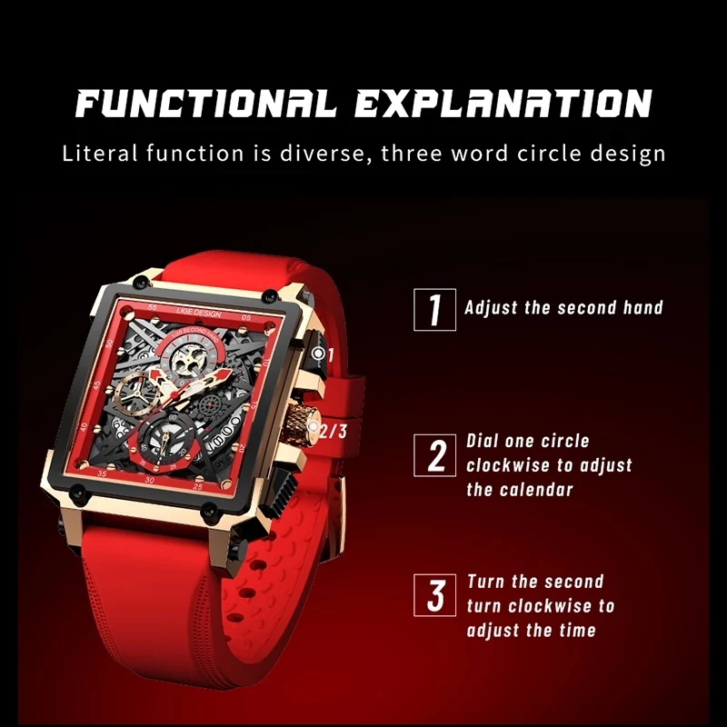 LIGE Top Brand Luxury Mens orologi Square Digital Casual Sport orologio da polso al quarzo per uomo cronometro impermeabile Relogio Masculino