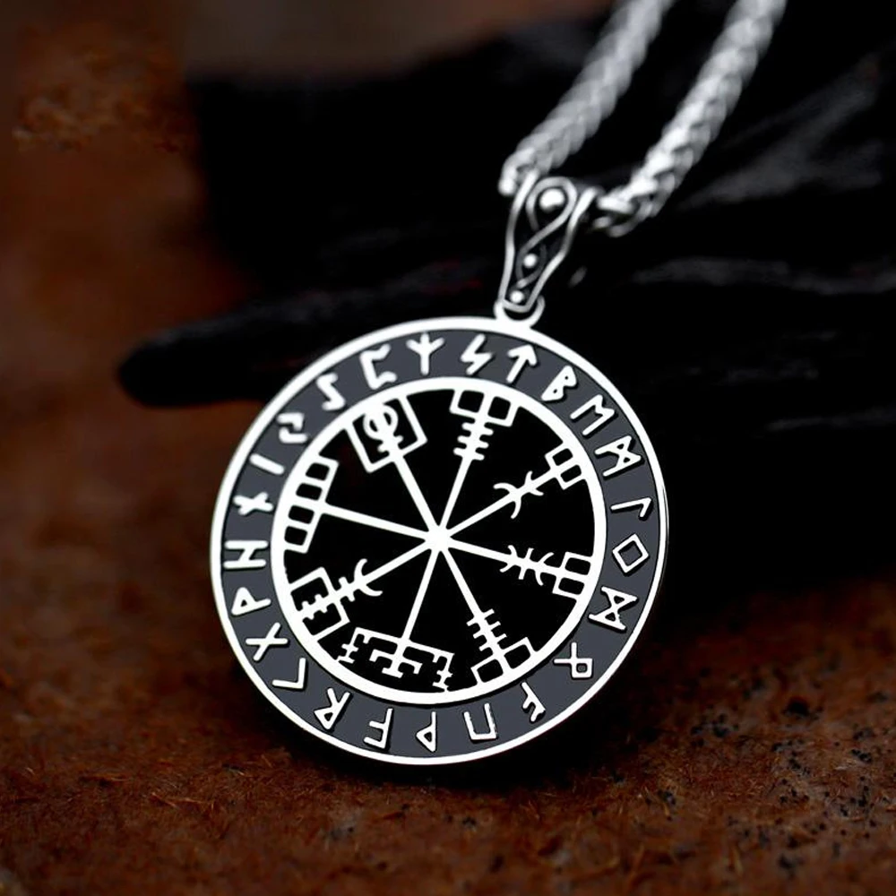 Vintage Viking Stainless Steel Viking Compass Necklace Pendant Men Chains Biker Nordic Odin Rune Pendant Amulet Jewelry Gift