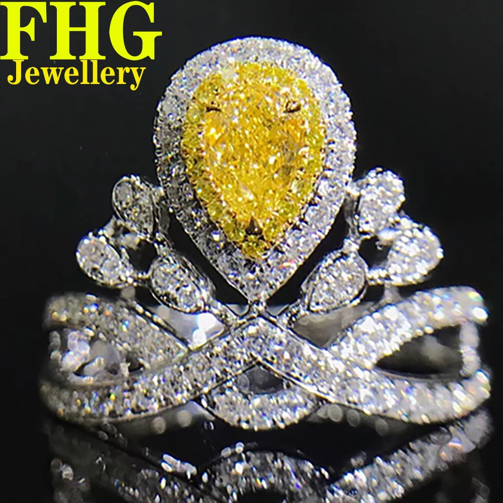 18K Au750 White Gold Ring 0.75Carat Nature Diamond Yellow diamond  imperial crown Ring Wedding Party Engagement Anniversary Ring