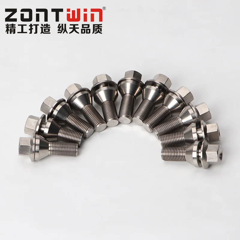 20 Pieces of GR5 titanium alloy forged wheel bolts, M14*1.5 taper, 28mm tooth length, suitable for BMW E65, Maserati